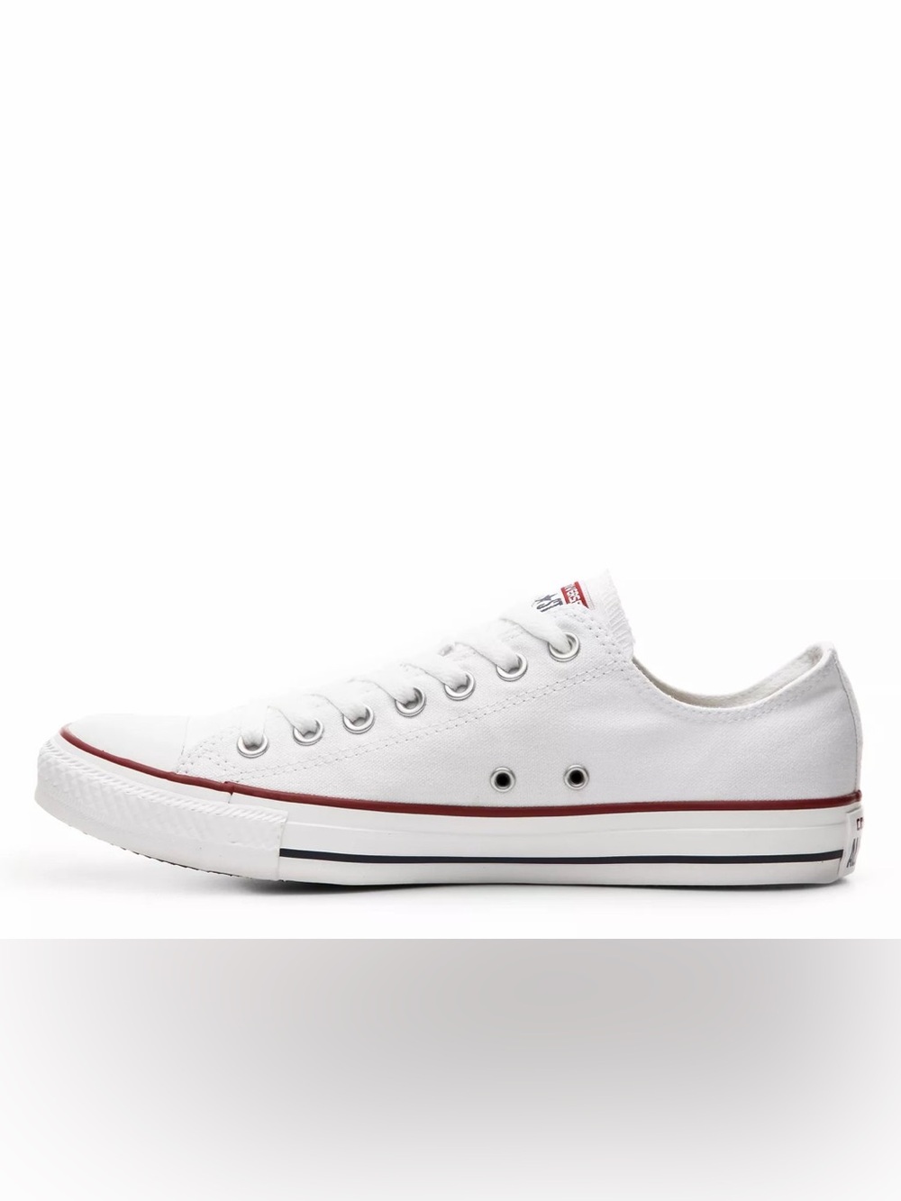 Converse Unisex Mens 9.5/Womens 11 White Low-Top Canvas Sneakers with Red Stripe